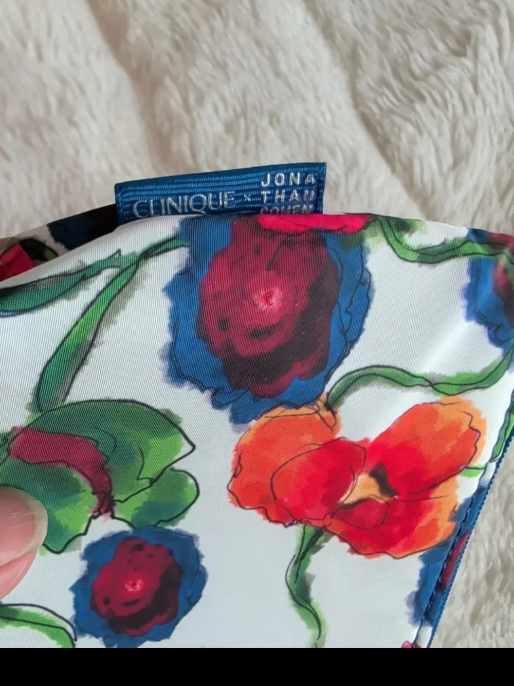 Clinique Mascara/Lipstick Set with Colorful Floral Tote-Blue, Orange, Red, Green